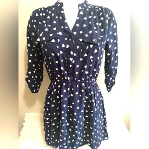 NWOT Papaya woman's size small navy with white hearts 3/4 sleeve dress